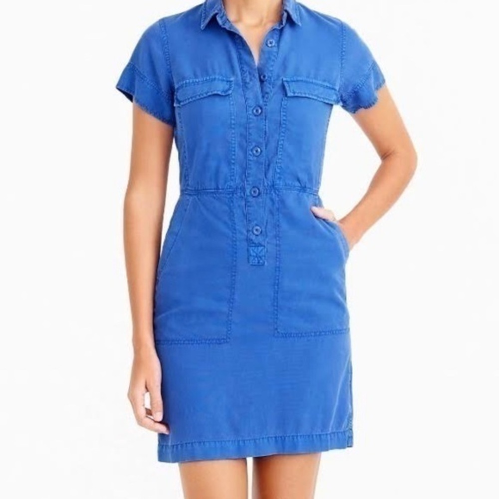 J. Crew Drapey Oxford Dress Blue